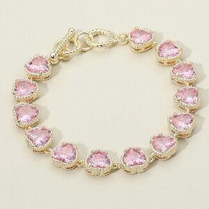 14KGP Pink Heart Bracelet Toggle Closure